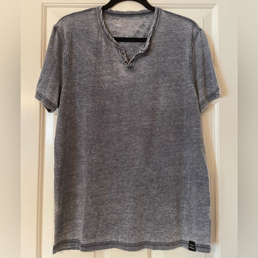 NWOT Lucky Brand Heathered Blue/Gray Short Sleeve Henley